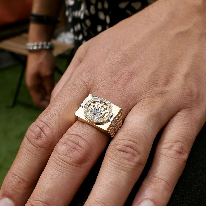 Image 8 of Two-tone gold Rolex presidential band ring with zirconia; Men's