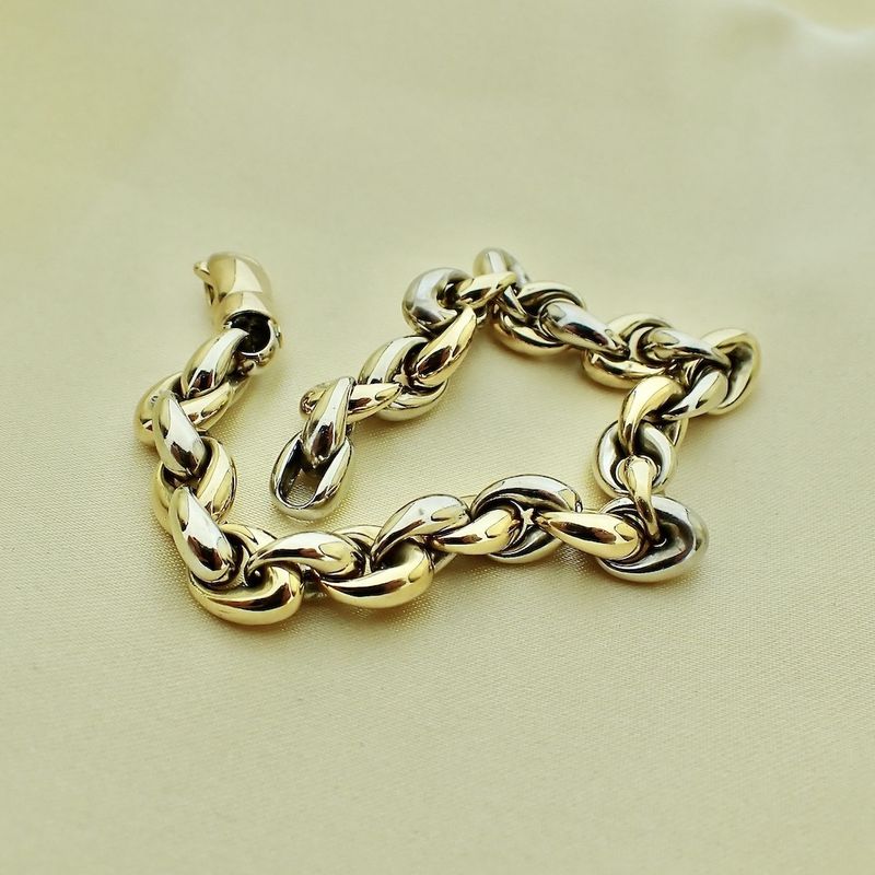 Image 9 of Two-tone gold anchor link bracelet