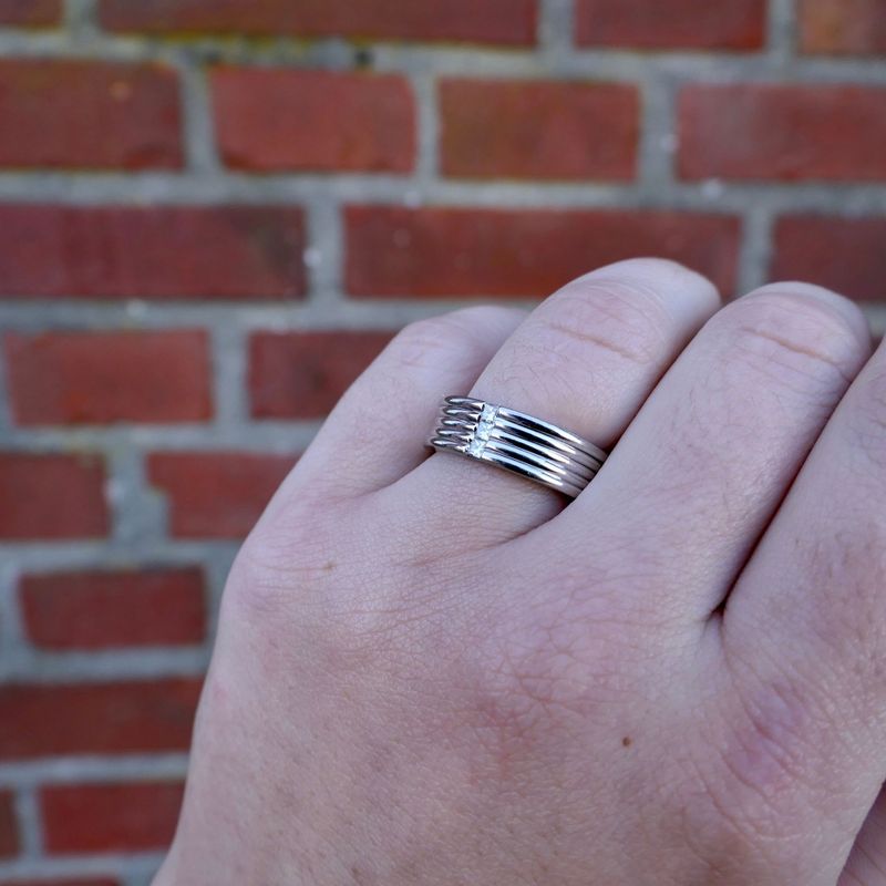 Image 8 of White Gold Ribbed Ring with Diamonds; 0.10 ct.