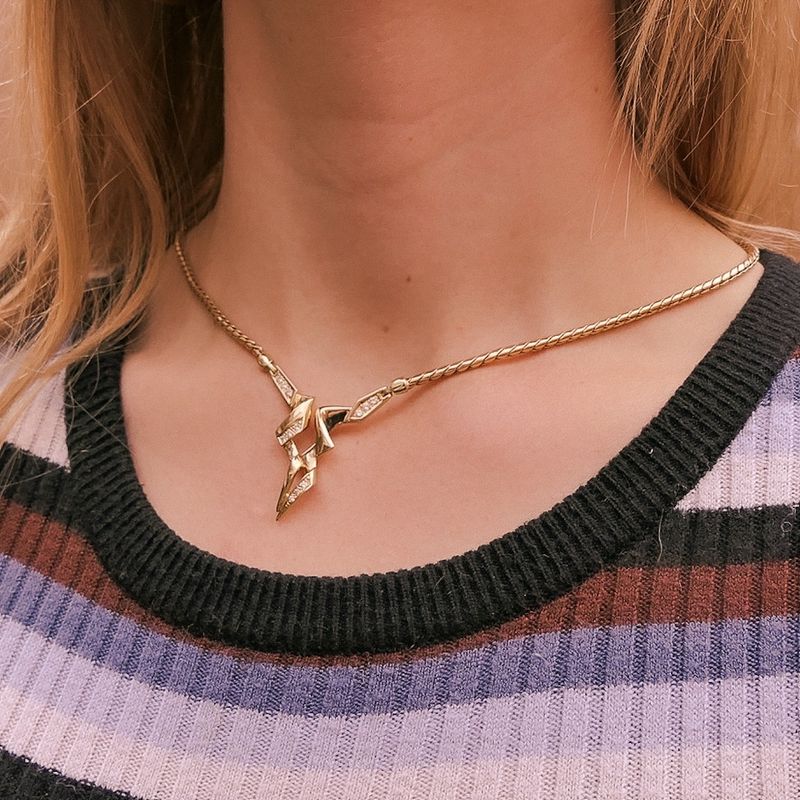 Image 4 of Gold Cardano link chain with fixed pendant and diamonds; 0.11 ct.