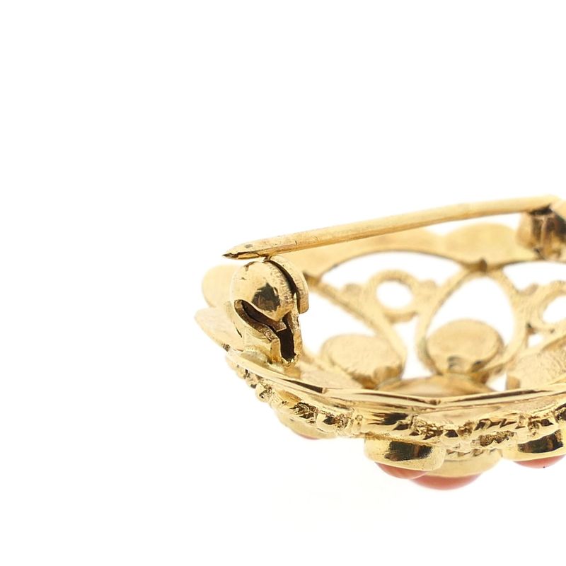 Image 5 of Vintage gold entourage brooch with red coral
