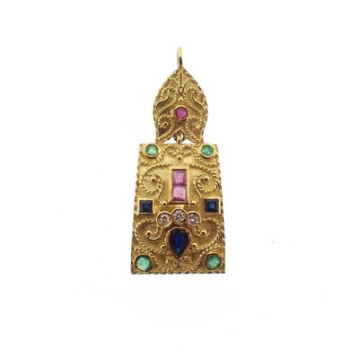 Image 1 of 18-karat gold oriental pendant | diamond, ruby, sapphire, and emerald