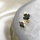 Image 2 of Golden clover 4 stud earrings with onyx