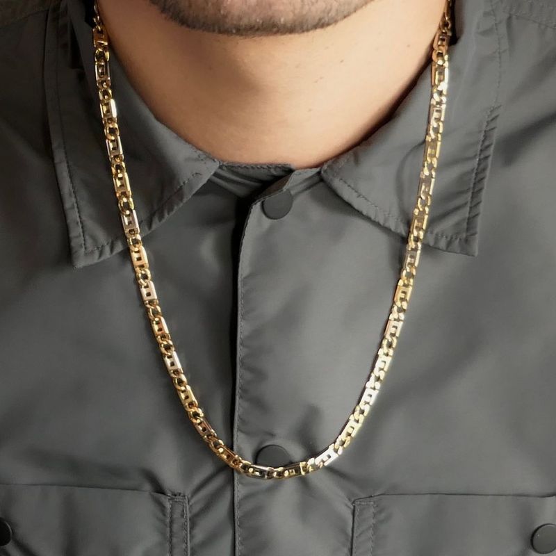 Image 8 of Two-tone gold navy link necklace