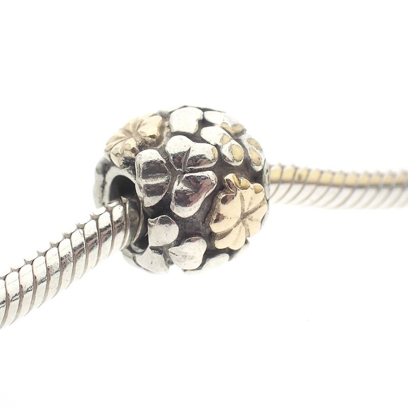 Image 2 of Pandora charm; Silver with gold; Lucky Clover