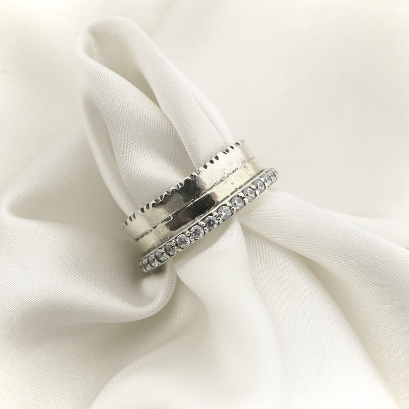 Image 7 of Silver wide ring with zirconia; GGAAFF