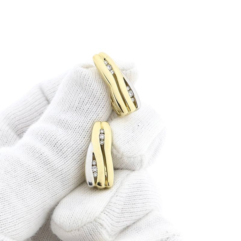 Image 11 of Bicolor Gold Earrings with Diamonds; 0.16 ct.