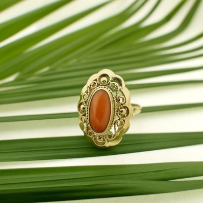 Image 2 of Gold ring with red coral | Vintage