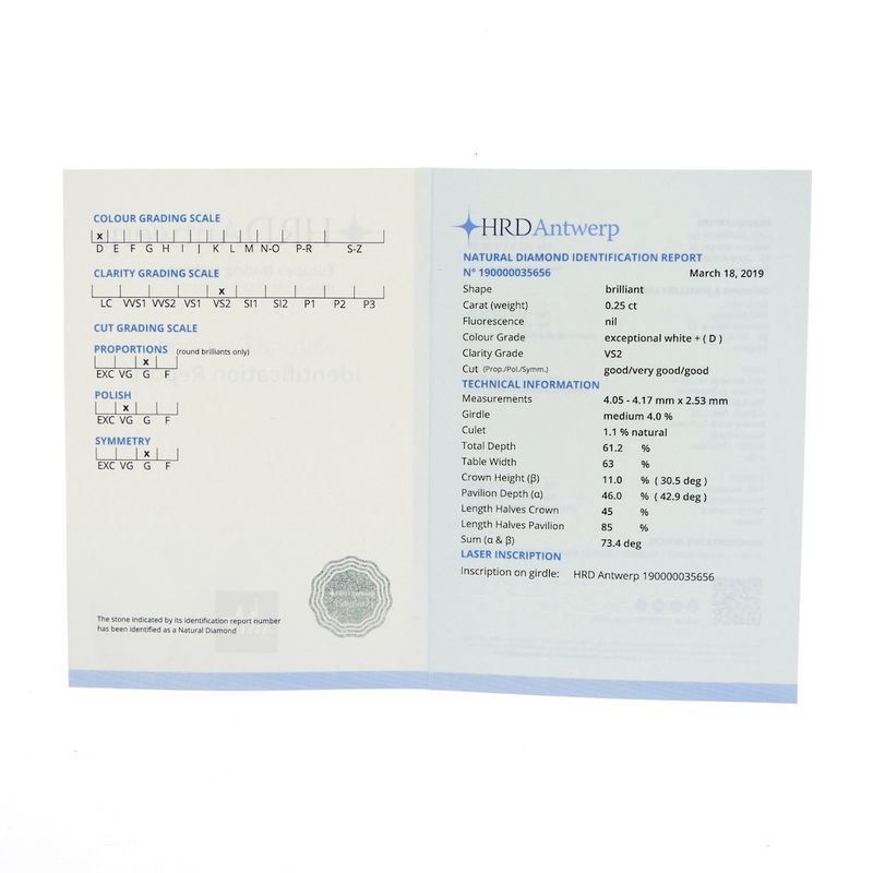 Image 10 of 0.25 ct. Brilliant cut diamond D/VS2 + HRD Certificate - Natural diamond