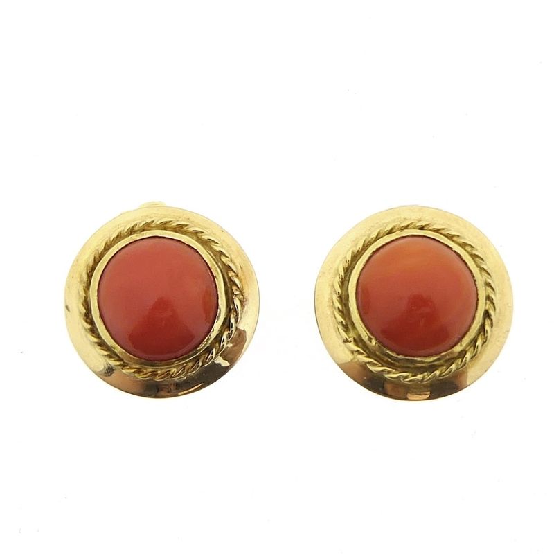 Image 3 of Gold ear clips with red coral.
