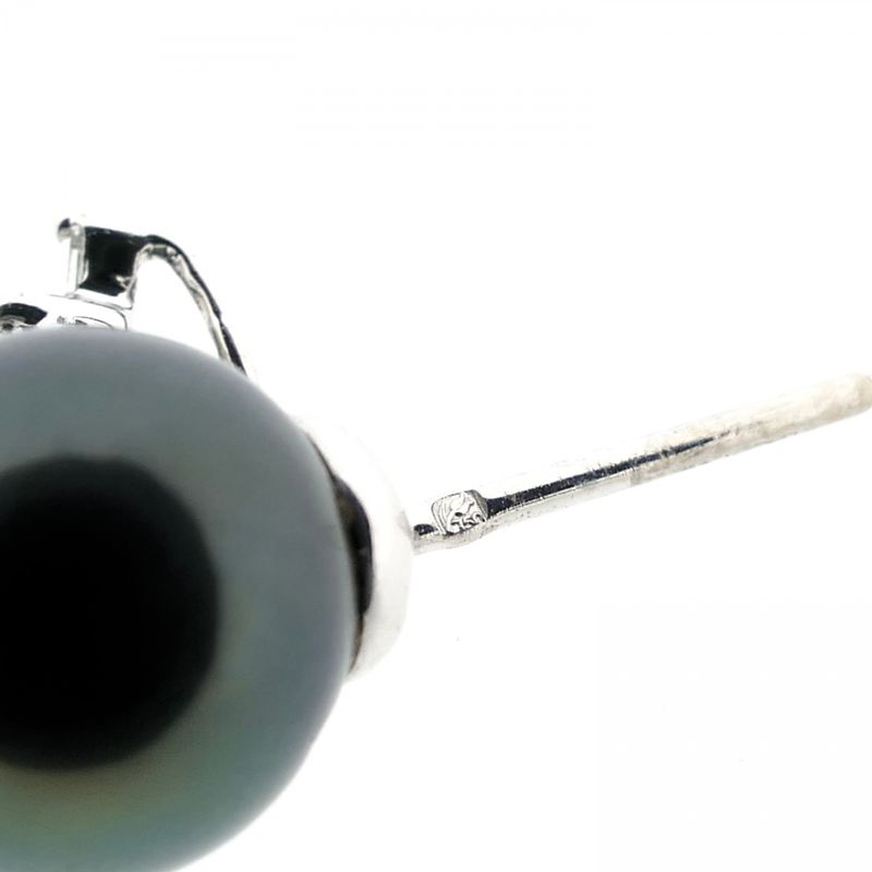 Image 6 of White gold earrings with Tahitian pearl and diamonds; 0.04 ct.