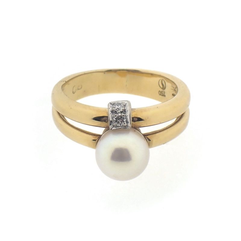 Image 8 of 18K gold ring with large pearl and diamonds | 0.035 ct.