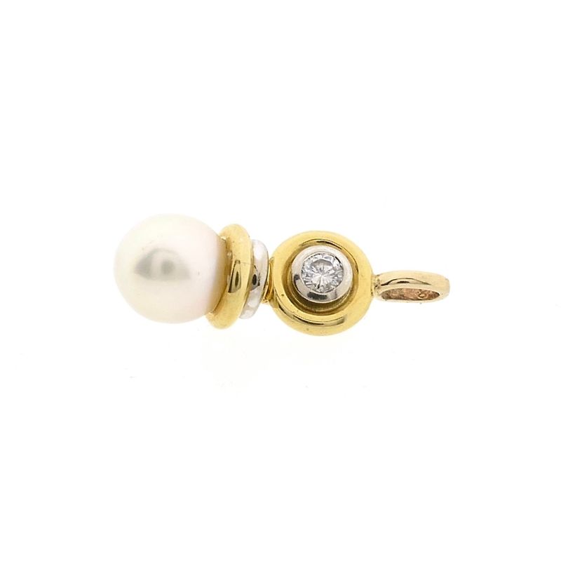 Afbeelding 6 van Bicolor gouden hanger met parel en diamant; 0,20 ct.