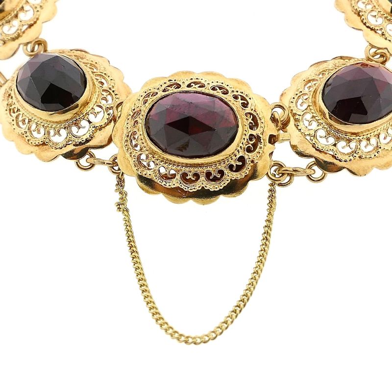Image 5 of Antique Gold Boat Bracelet with Garnet | 18 cm
