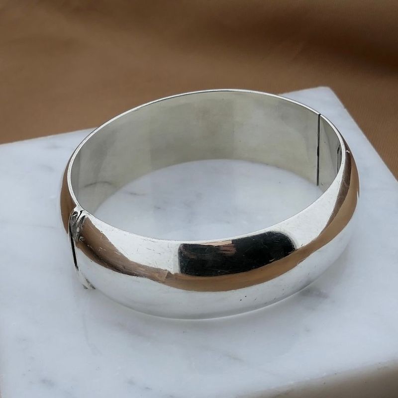 Image 2 of Wide Silver Slave Bracelet; Size S/M