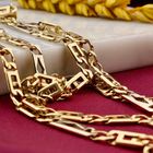 Afbeelding 2 van Gouden valkenoog schakelketting met witgouden wiebertjes