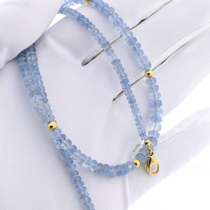 Image 10 of Light blue topaz bead necklace with gold clasp | 45.5 cm