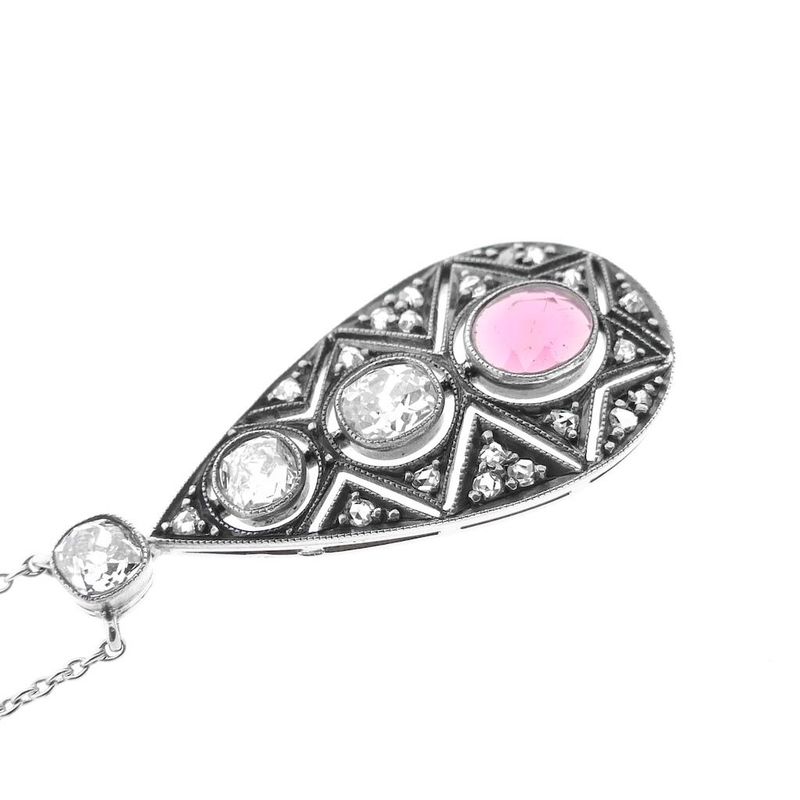 Image 6 of White gold necklace with fixed pendant and diamonds; Approx. 0.50 ct.