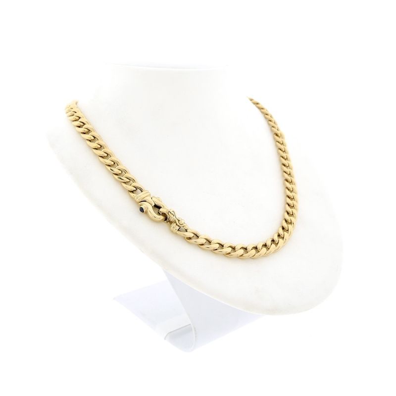 Image 3 of Gold gourmet link necklace with sapphire