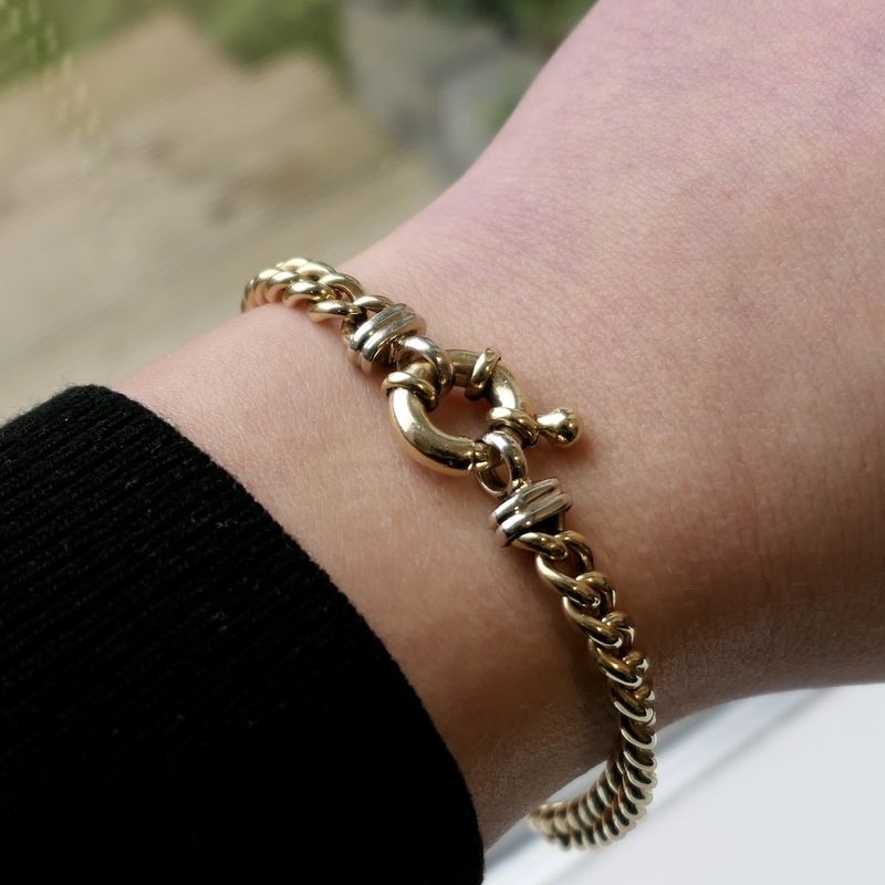 Image 6 of Two-tone gold gourmet link bracelet; 20 cm | Robust