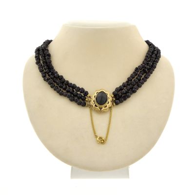 Image 1 of Antique garnet bead necklace with gold decorative clasp