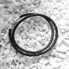 Image 2 of Pandora Moments double-woven black leather bracelet; Silver; | 34 cm