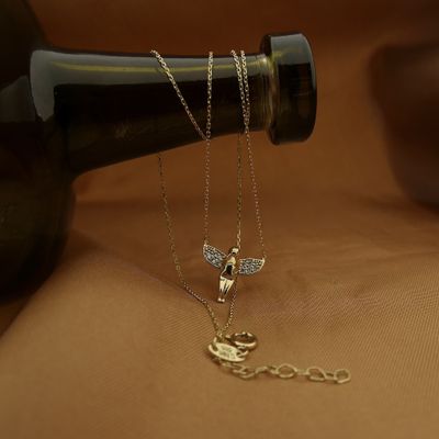 Gold anchor link necklace with a fixed pendant; Angel with zirconia | 45 cm Image 2 of Gold anchor link necklace with a fixed pendant; Angel with zirconia | 45 cm