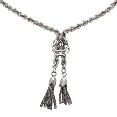 Image 2 of Silver twisted necklace with two tassels | 45 cm