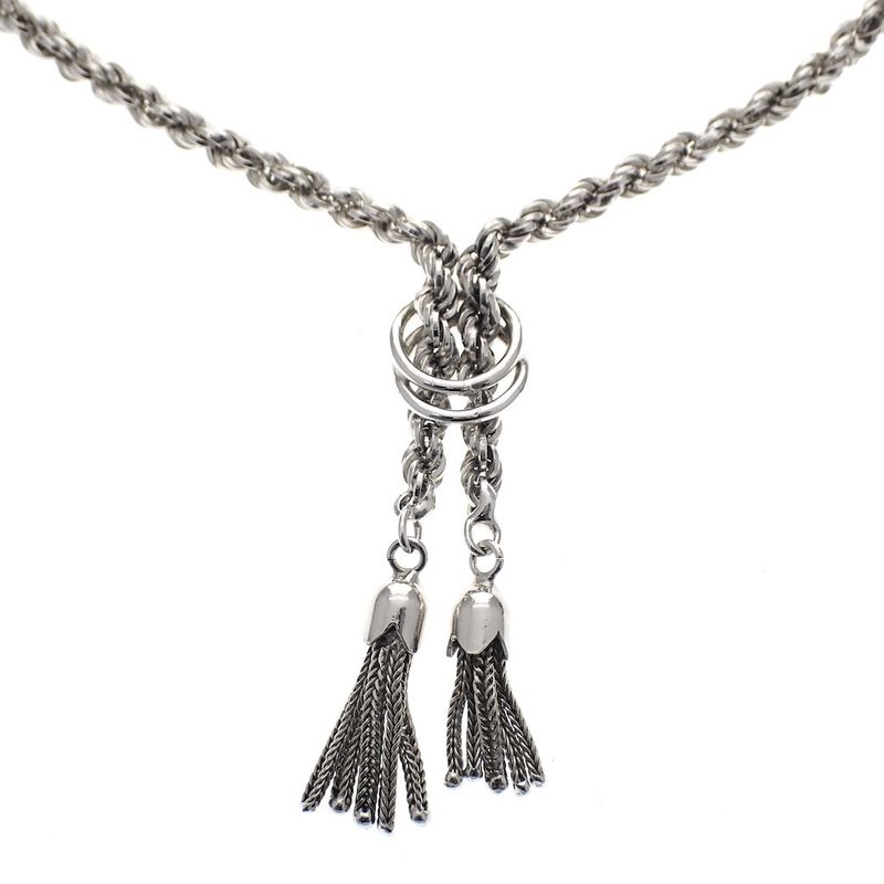Image 2 of Silver twisted necklace with two tassels | 45 cm