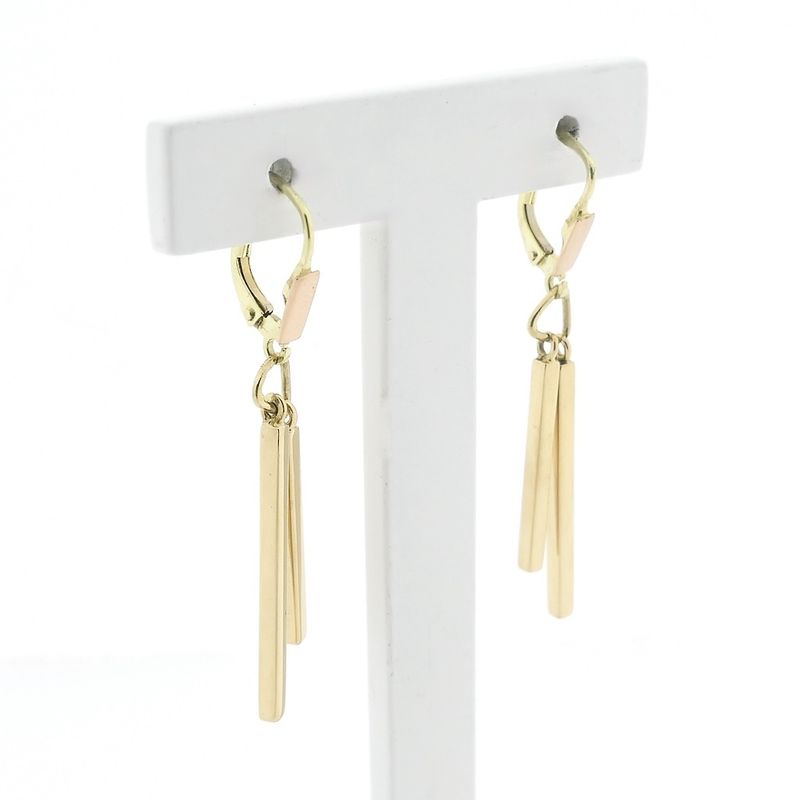 Image 3 of Two-tone gold long bar earrings