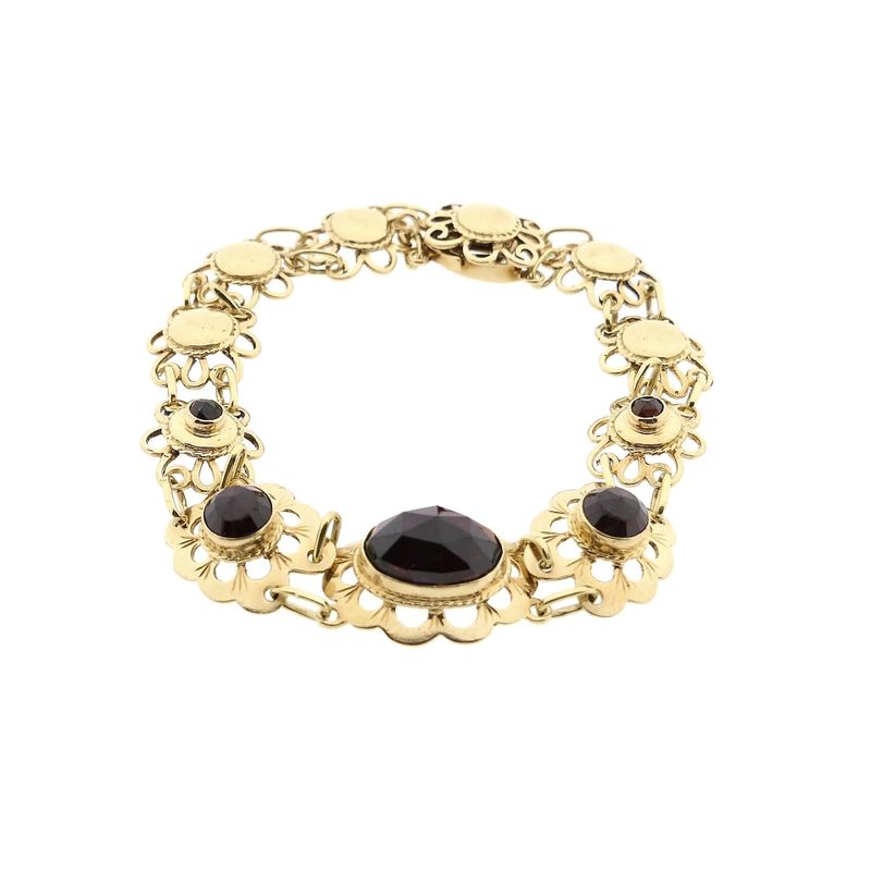 Image 3 of Gold Bracelet with Garnet; 14 Karat; 18.5 cm