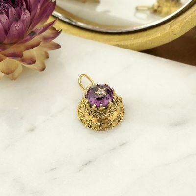 Victorian gold pendant with amethyst and pearl | Antique Image 2 of Victorian gold pendant with amethyst and pearl | Antique