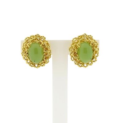 Image 1 of 18 Krt. Gold Clip-On Earrings with Chrysoprase