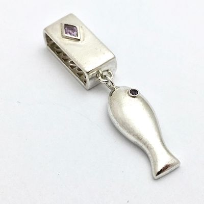 Image 1 of Silver pendant of a fish; amethyst