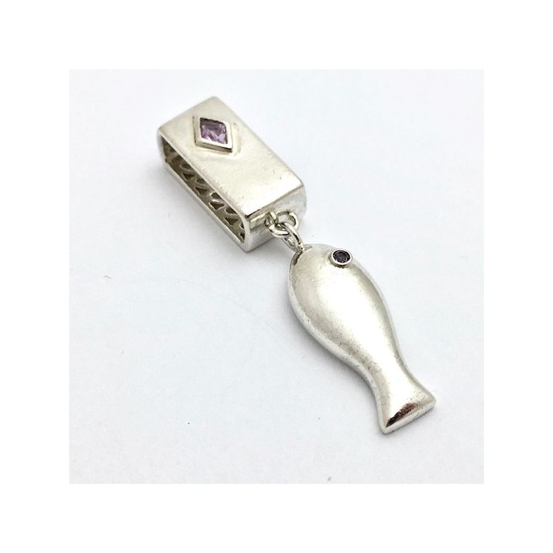 Image 1 of Silver pendant of a fish; amethyst