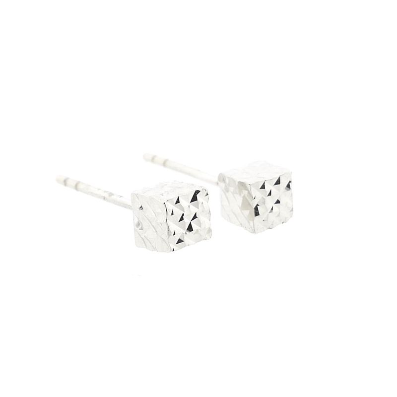 Image 7 of 18 kt white gold faceted square stud earrings