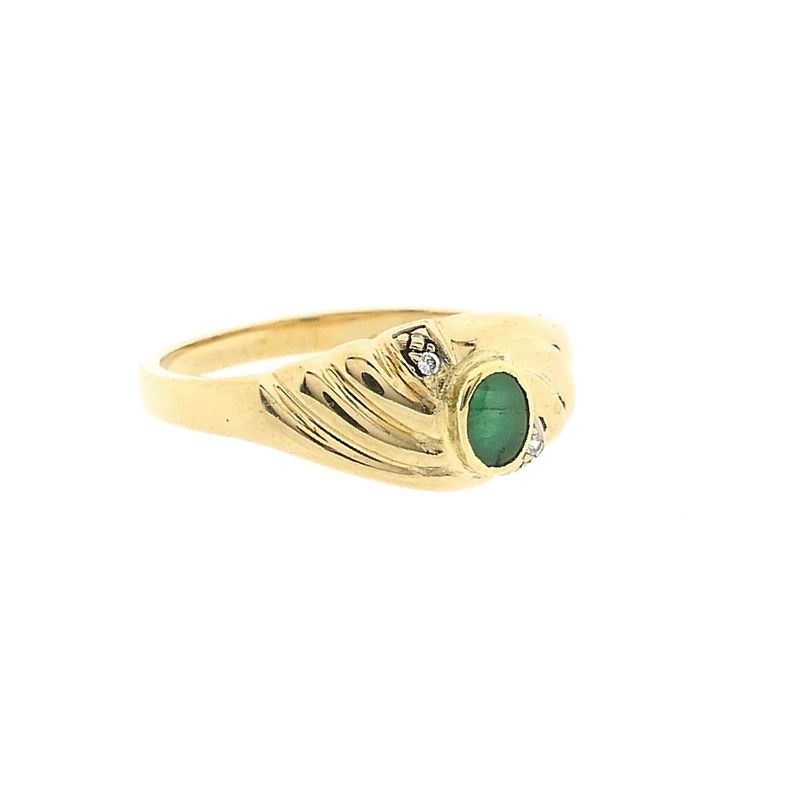 Image 4 of Gold Ring with Emerald & Zirconia; 14 Karat; Size 19