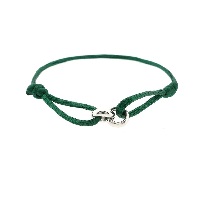 Image 1 of Forever Knots® Handmade Green Satin Bracelet with Silver Chain