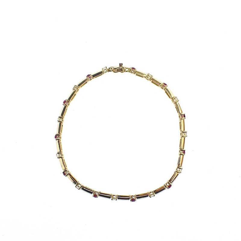 Image 3 of 18K Exclusive gold bracelet with diamond and ruby; Vintage | 19.5 cm