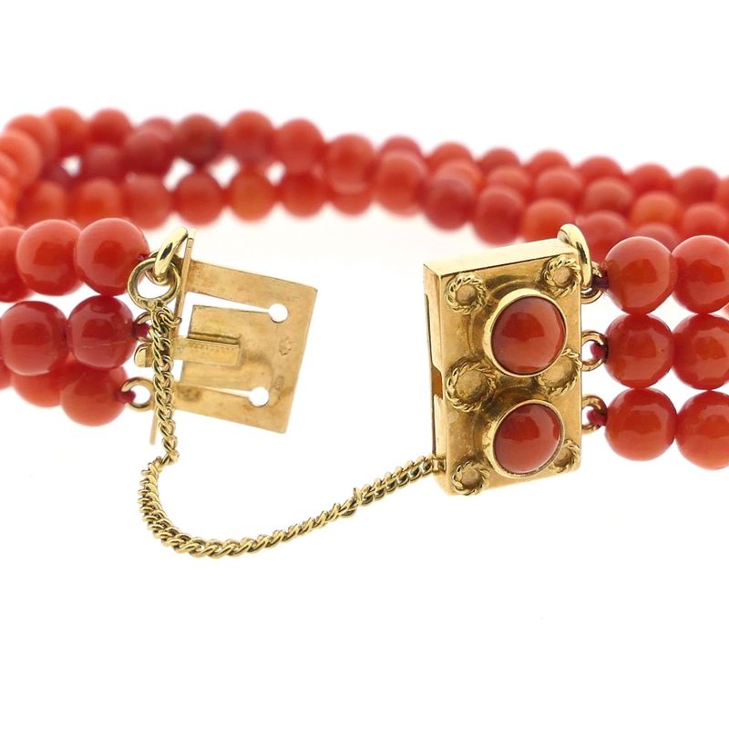 Image 6 of Antique red coral bead bracelet with gold decorative clasp