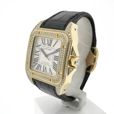 Image 2 of Cartier Santos 100 XL Automatic 2732 - W20071Y1; 18k gold watch with diamond setting