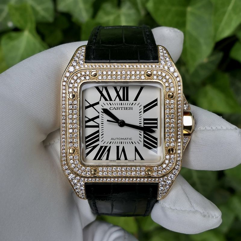 Image 23 of Cartier Santos 100 XL Automatic 2732 - W20071Y1; 18k gold watch with diamond setting