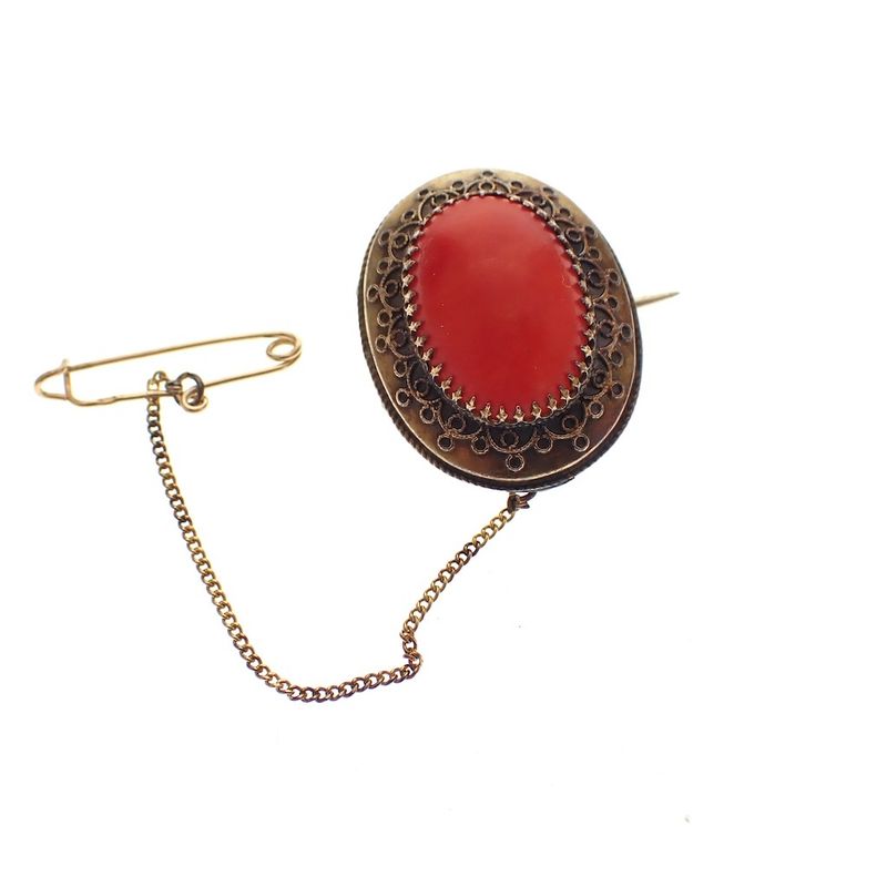 Image 2 of Antique gold brooch with blood coral