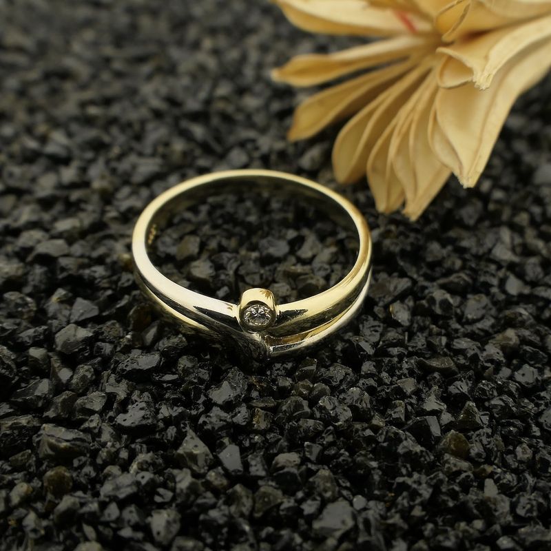 Image 11 of Two-tone gold solitaire ring with diamond; 0.02 ct.