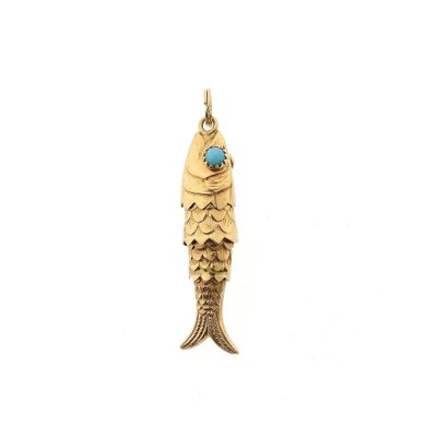 Afbeelding 1 van Gouden hanger van een vis met Turquoise