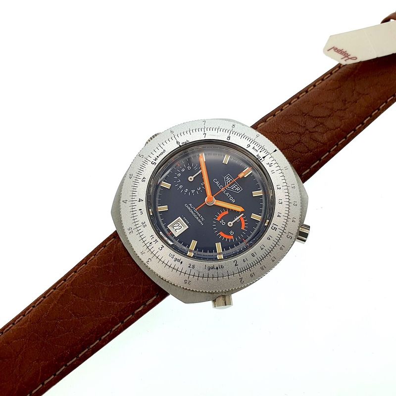 Image 5 of Heuer Calculator; Vintage chronograaf heren horloge