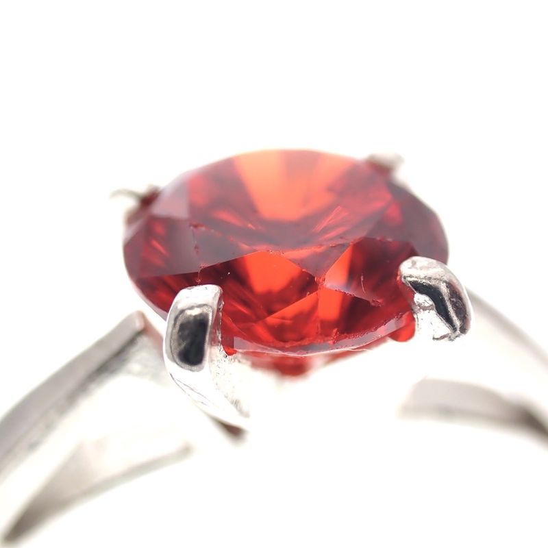 Image 4 of Silver square solitaire ring; red zirconia