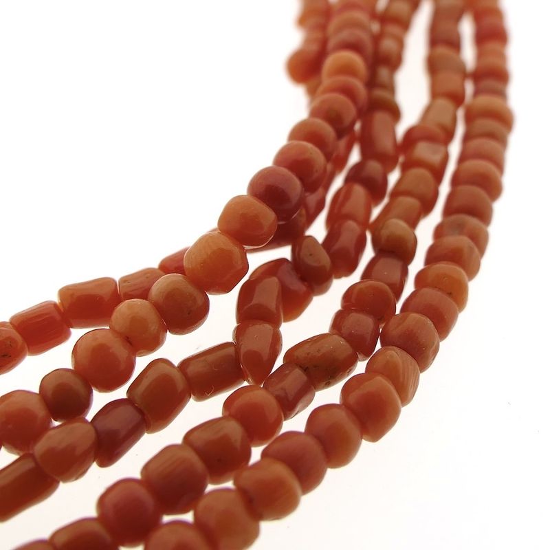 Image 9 of Antique blood coral bead necklace with gold clasp