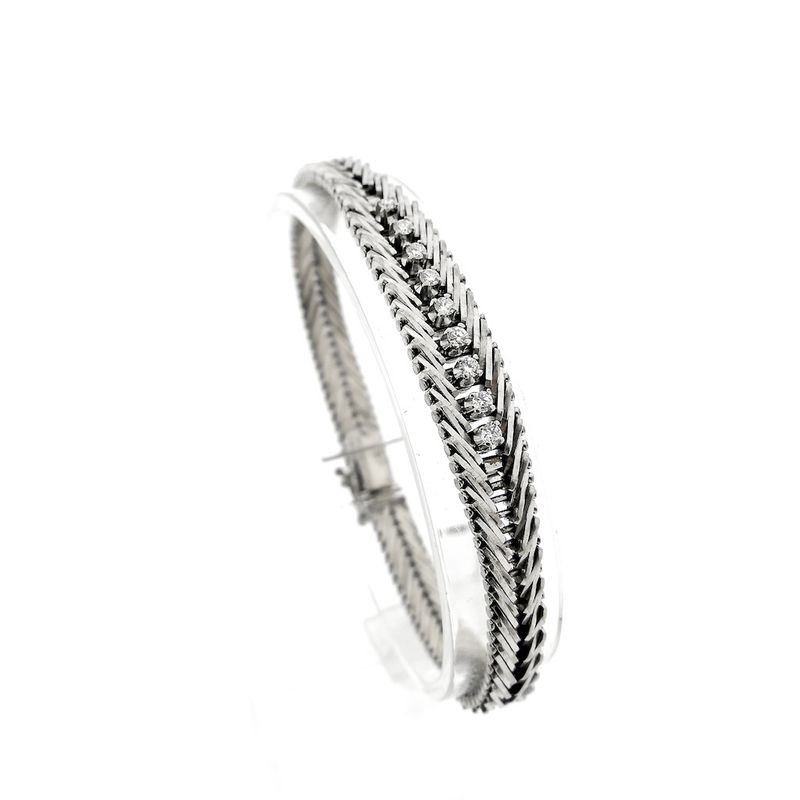 Image 1 of White gold herringbone link bracelet with diamonds; 0.36 ct.