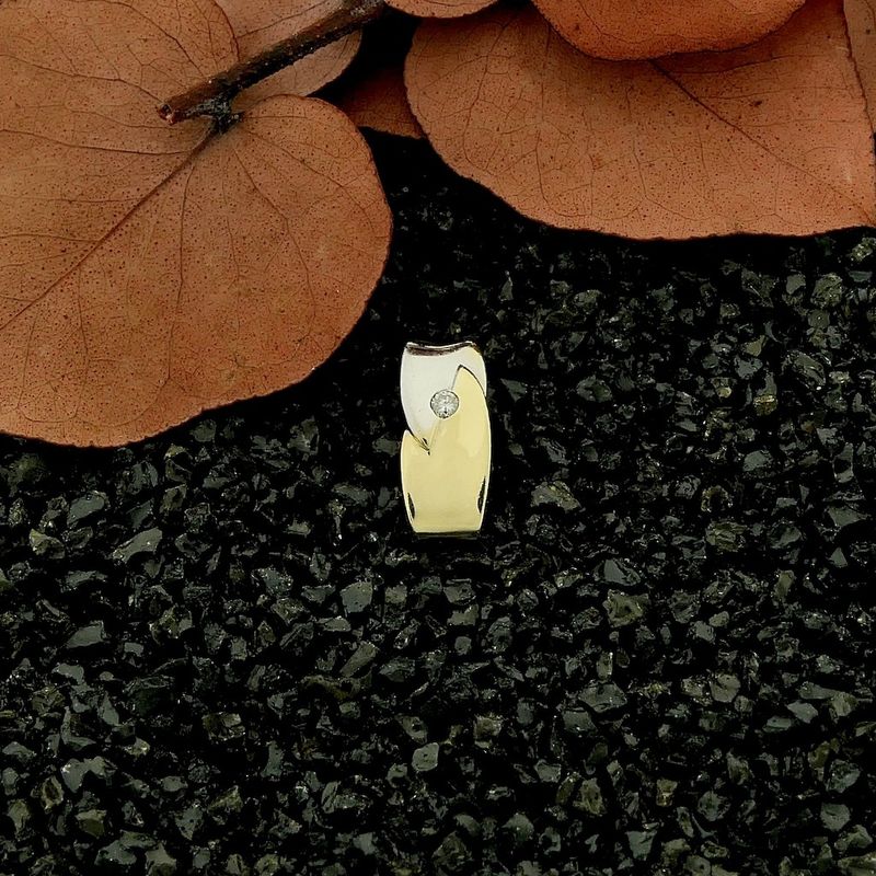 Image 11 of Two-tone gold minimalist pendant with diamond; 0.03 ct.